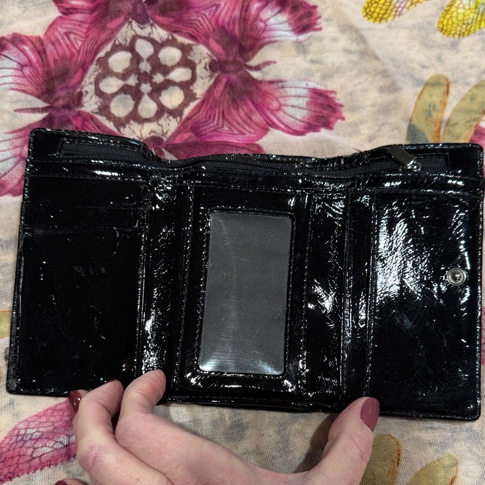 Coach Black Patent Leather Wallet Trifold Compact Snap Logo - Picture 6 of 8